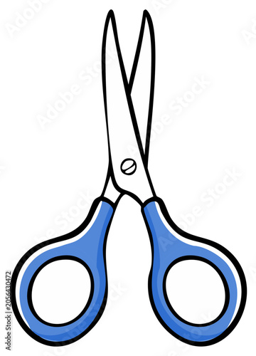 Simple cartoon illustration of blue handled scissors ready for cutting and crafting activities