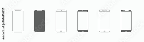 Mobile phone mockup set. Minimal Smartphone Mockup Outline Vector Set - Modern Mobile Phone Frame Template Collection for UI UX Design