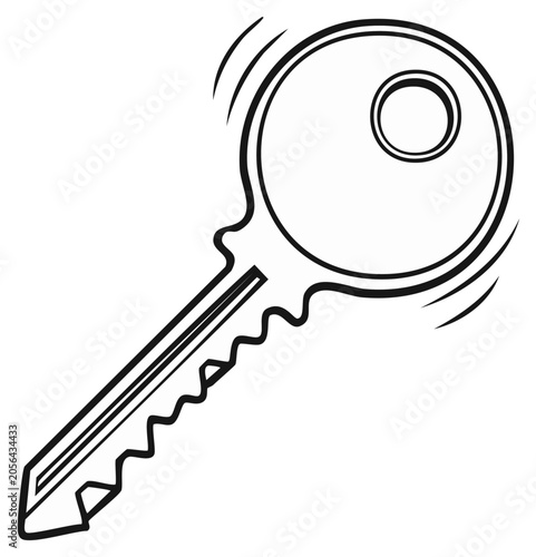 Simple line drawing of a vintage skeleton key with radiating lines indicating motion or energy