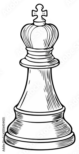 Drawn chess piece a King with hatching lines strategic thinking and game planning a single piece in line art