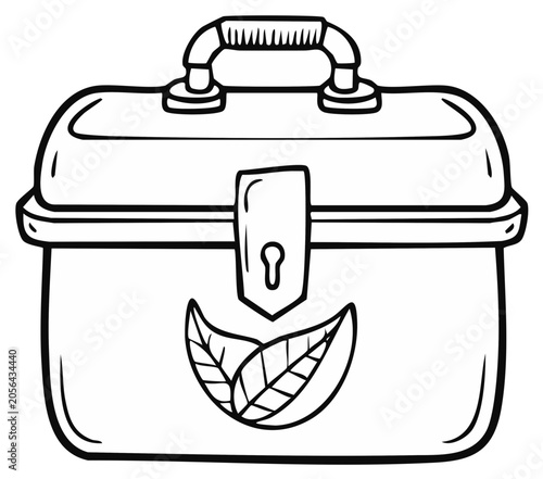 Hand-drawn Illustration of a Vintage Lunchbox with Leaf Symbol