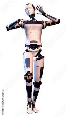 3D Rendering Female Robot on White