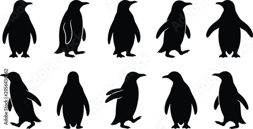 Tableau sur toile Penguin Silhouette Vector Icon Set with Arctic Wildlife and Antarctic Bird Eleme