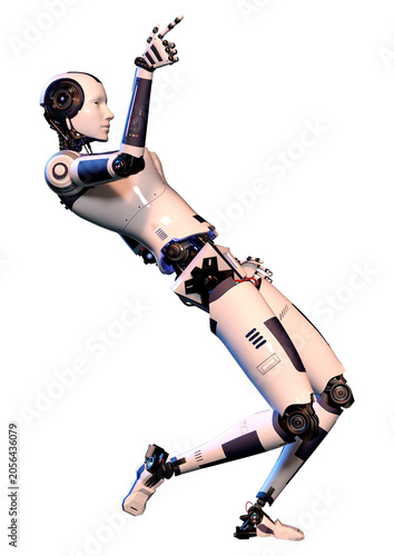 3D Rendering Female Robot on White