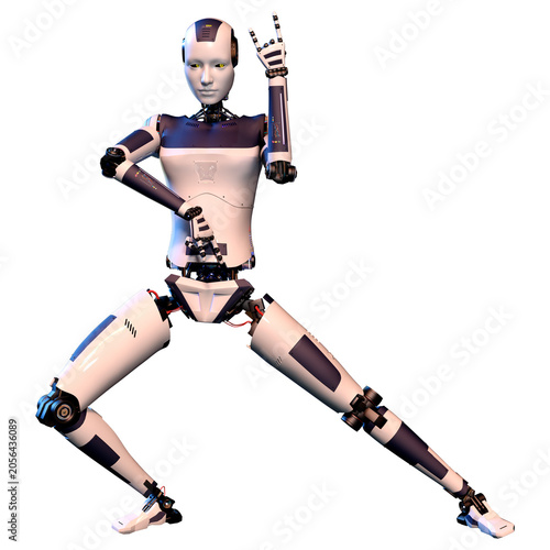 3D Rendering Female Robot on White