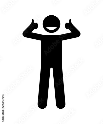 Simple black stickman figure stretches upward with arms wide open. stick figure cartoon icon.