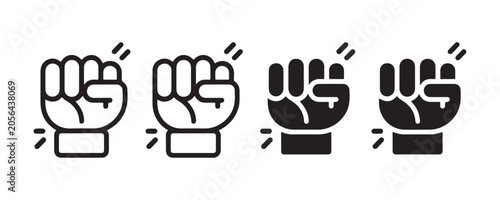 Fotografija Raised fist icon set showing clenched hand gesture as symbol of power protest strength unity resistance solidarity