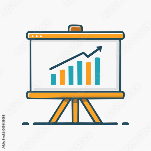 Presentation board with upward trending bar chart and line graph