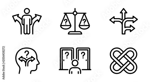 Foto Decision Making Icons Set, Crossroads, Choice, Dilemma, Judgment, Paths, Options