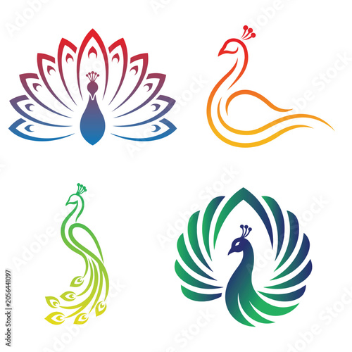 Abstract swan bird symbols with floral decorative vector design set