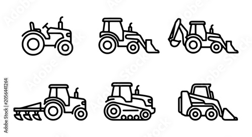 фотографія Farm Tractors and Construction Vehicles, Agricultural Machinery Icons, Heavy Equ