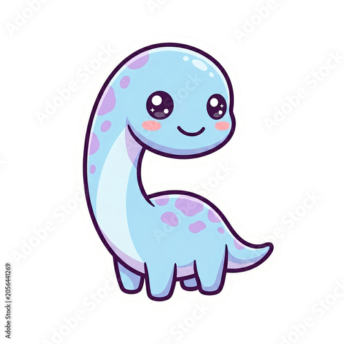 Brachiosaurus dinosaur cute prehistoric creature character Sticker Illustration