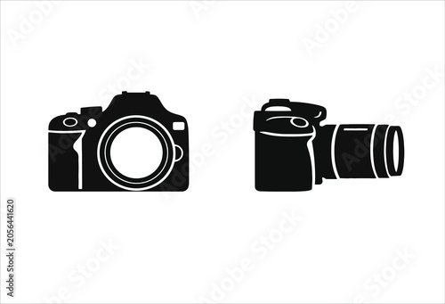 Foto Dslr Camera And Telephoto Lens Silhouettes On White Background
