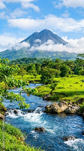 Serene mountain landscape with river and lush greenery