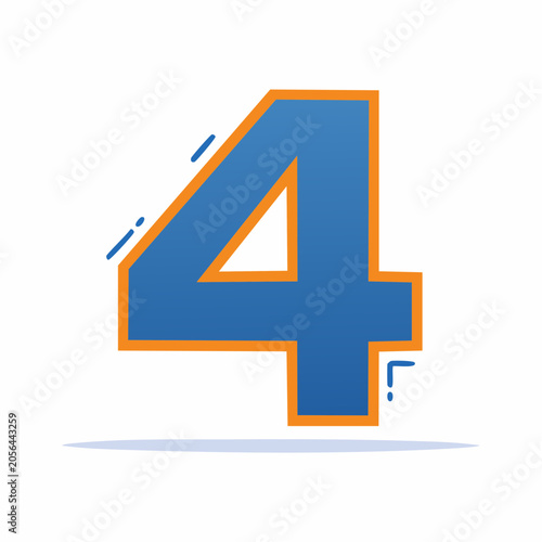Blue Number 4 with Orange Outline and Dash Accents