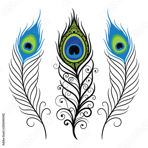 Elegant peacock feather floral vector pattern illustration with ornamental nature design
