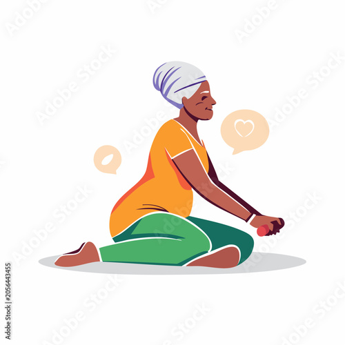 Elderly Woman Practicing Yoga with Dumbbells