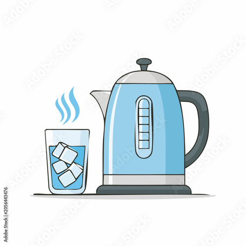 Electric Kettle and Glass of Ice Water