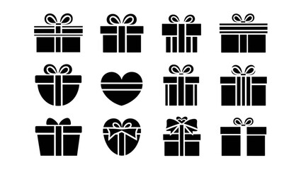 Collection of Black and White Holiday Decorative Elements and Gift Wrapping Icons