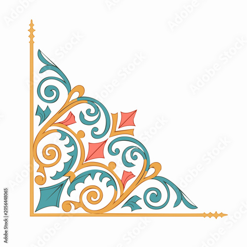 Ornate Corner Design with Swirls and Geometric Accents
