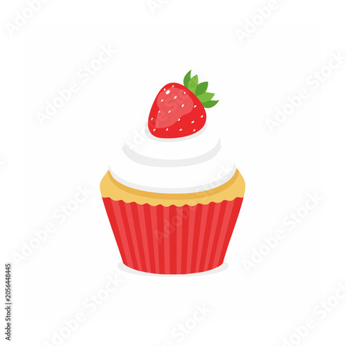 Strawberry cake with candle flat design