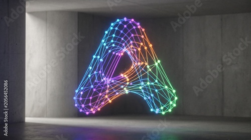 Illuminated Abstract Letter A Art Installation in Modern Gallery Space