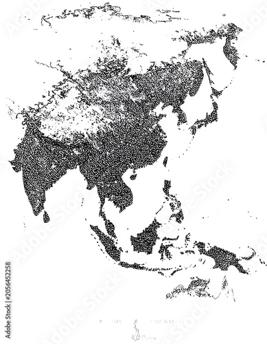 A black and white map of a region with many small dots