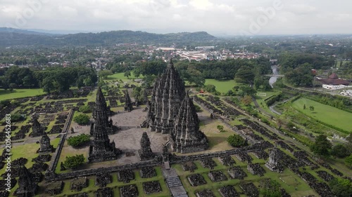 view prambanan tample with drone
