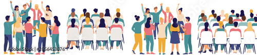 Photos Business Conference and Public Audience Icon Set with People Sitting in Chairs a