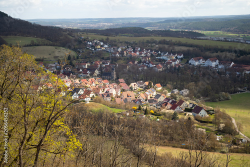 Village and Countryside Landscape from Hilltop