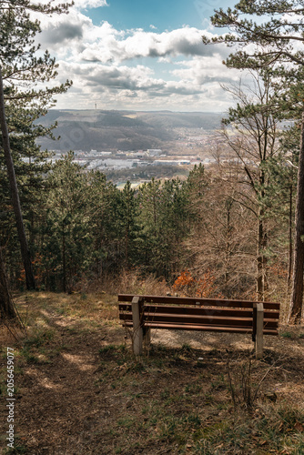Empty Bench Above Forest Valley