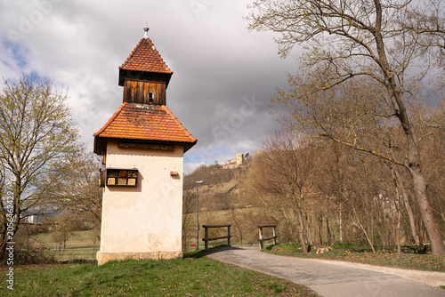 Small Historic Tower With Castle on Hill in German Countryside