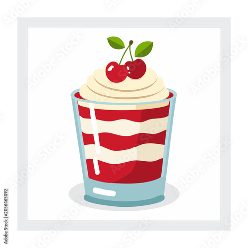 Strawberry cake with candle flat design