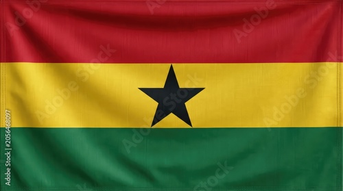 The flag of Ghana, featuring horizontal stripes of red, yellow, and green, with a black star in the center