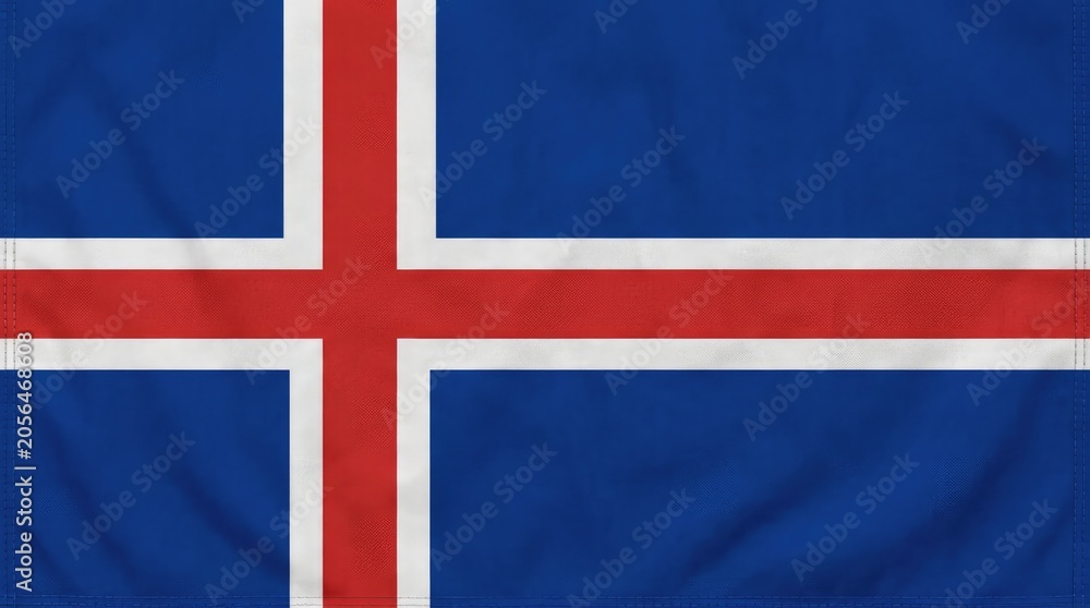 Fototapeta premium Close-up of the Iceland flag, national symbol of Iceland, fabric texture