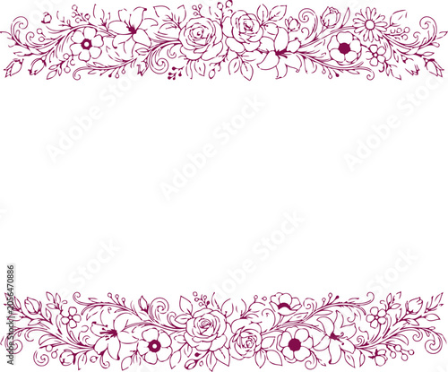 Photos Decorative floral horizontal banner border with roses flowers leaves ornate scrollwork top bottom