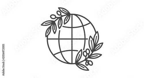 Fotografie World globe entwined with a peaceful olive branch symbol.