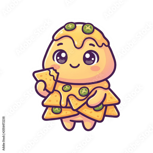 Nachos Cheese Character Smiling with Jalapeño Toppings Sticker Illustration