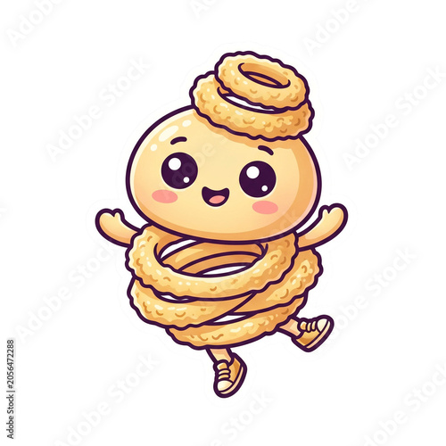 Onion rings mascot character dancing sticker Illustration