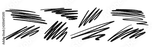 Set of black hand drawn scribble strokes and sketch lines isolated on a white...