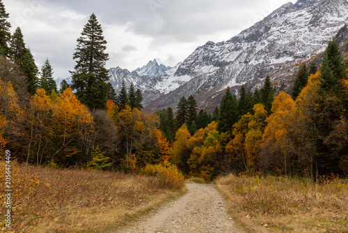 Beautiful autumn scenery of the Alibek Gorge in North Caucasus mountains
