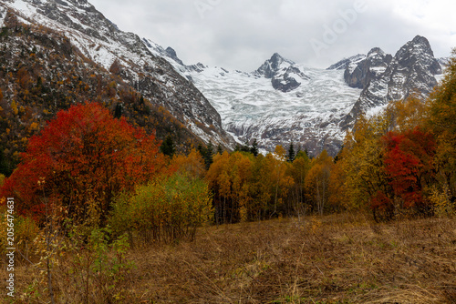Beautiful autumn scenery of the Alibek Gorge in North Caucasus mountains