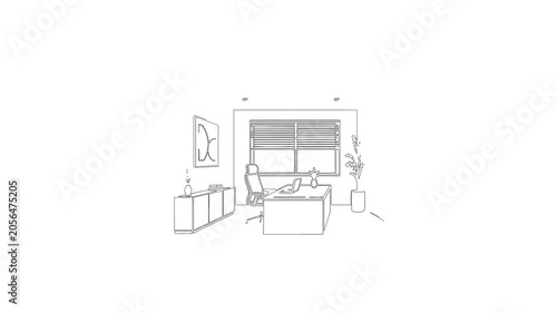 Home office interior sketch reveal animation