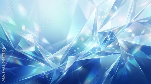 Abstract geometric crystal facets glowing with cool blue and white light effects