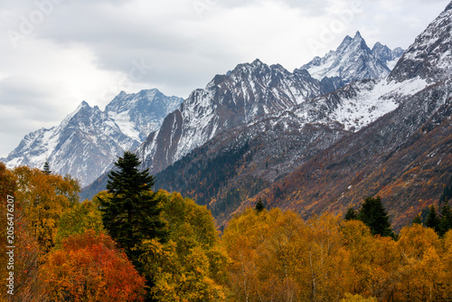 Beautiful autumn scenery of the Alibek Gorge in North Caucasus mountains