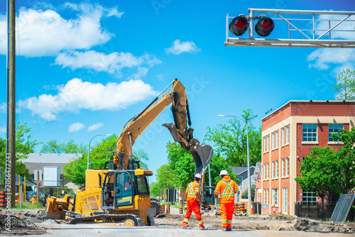 Foto railway construction in Canada, building the renewal of a level crossing