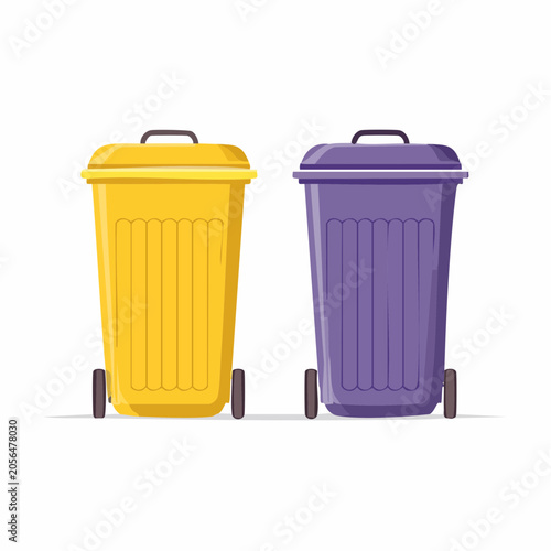 Two Wheeled Trash Cans, Yellow and Purple