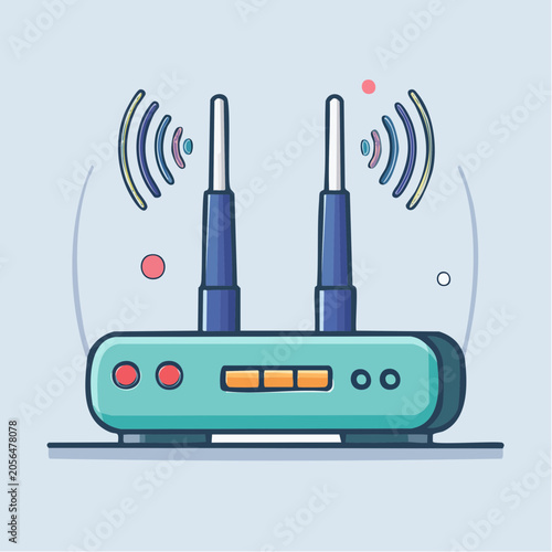 Wireless Router with Antennas and Signal Waves