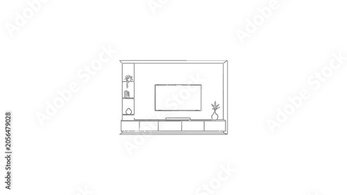 Living room interior wall sketch reveal animation