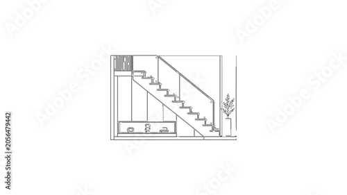 Architectural staircase interior sketch drawing animation